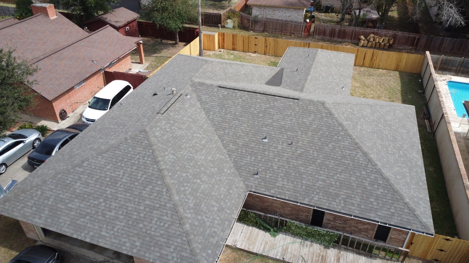 Completed residential shingle roof replacement on a McAllen, Texas home