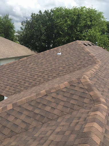 New asphalt shingles in place after a roof repair on a McAllen, Texas home